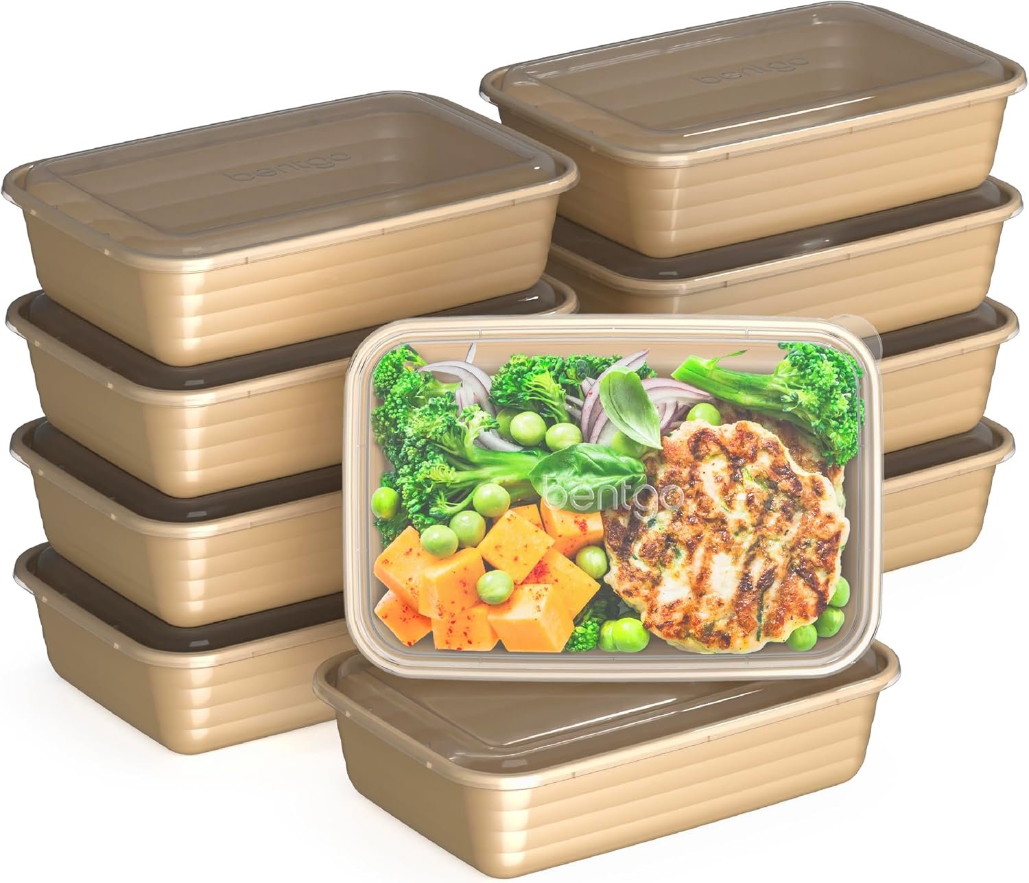 Bentgo Prep Meal Prep Containers with Lids, 20 Piece, PFAS & BPA-Free | 4-Cup Capacity, Portion Control, Stackable, Microwave, Freezer & Dishwasher-Safe, Reusable (Gold)