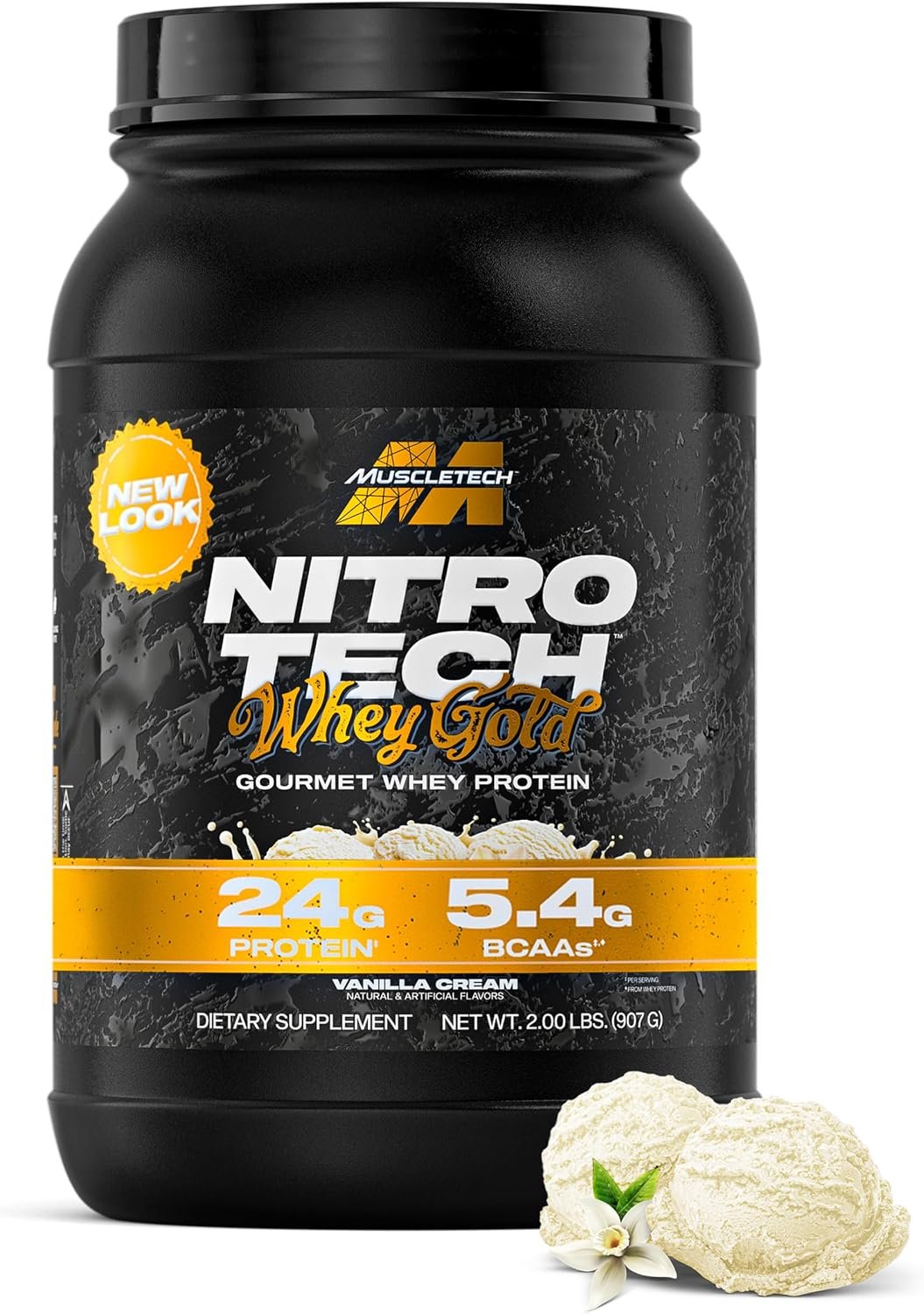 MuscleTech Whey Protein Powder (Vanilla Cream, 2LB), 24g Protein | Nitro-Tech Whey Gold Isolate Smoothie Mix for Lean Muscle & Recovery for Women & Men – Packaging May Vary