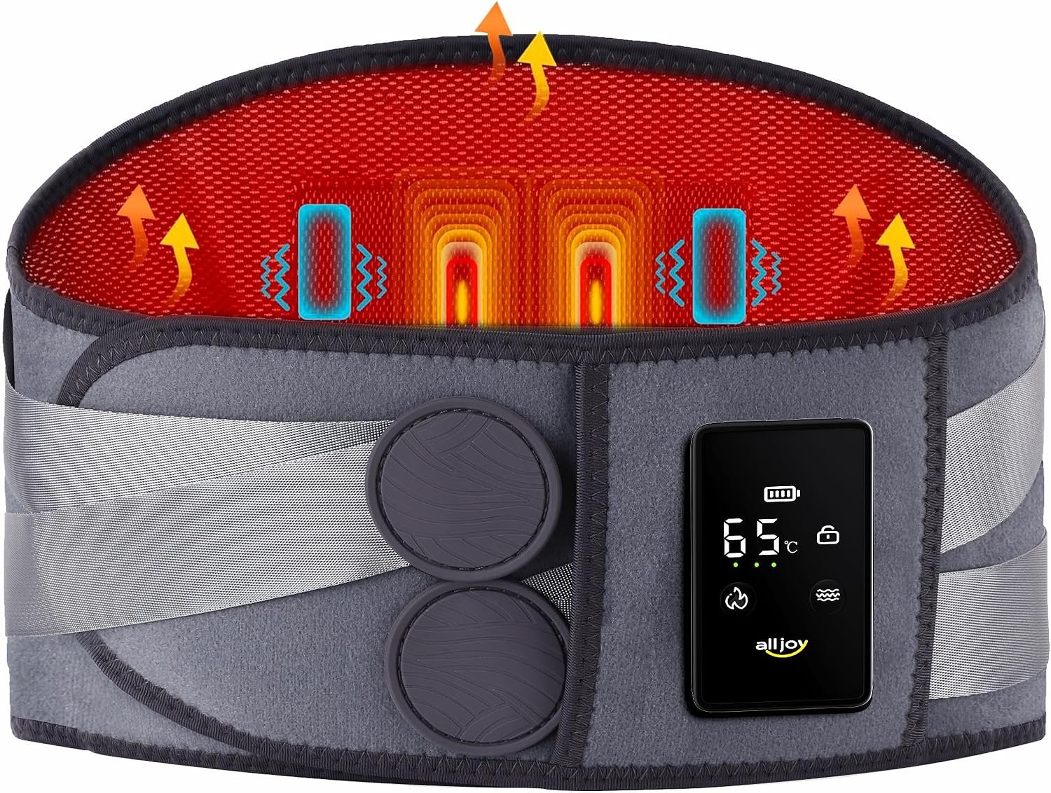 ALLJOY Cordless Heating Pad for Back 67″, FSA Eligible Lower Back Massager | Portable Back Heating Pad with Massager for Back, Birthday Gifts for Women Men, 40Mins Auto-off, 3 Heat 5 Vibration – Gray