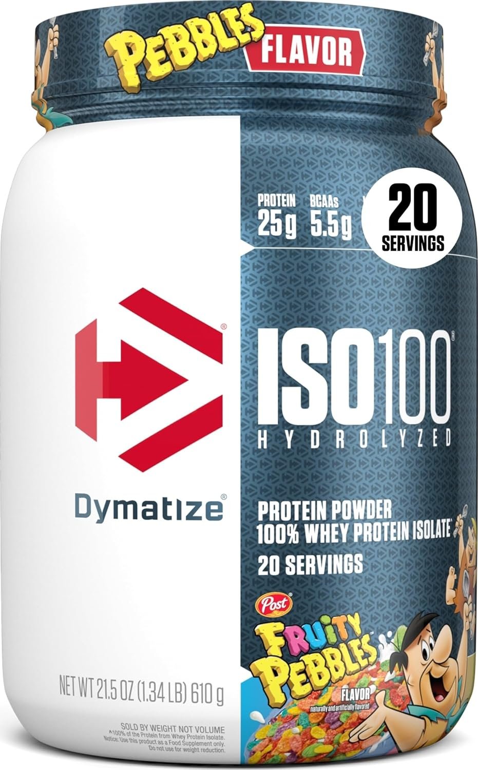 Dymatize ISO100 Protein Powder, 100% Whey Isolate, Fruity Pebbles | 25g Protein, Hydrolyzed, Fast-Absorbing, Supports Muscle Health, 5.5g BCAAs, Gluten-Free, 20 Servings, 1.3 lb