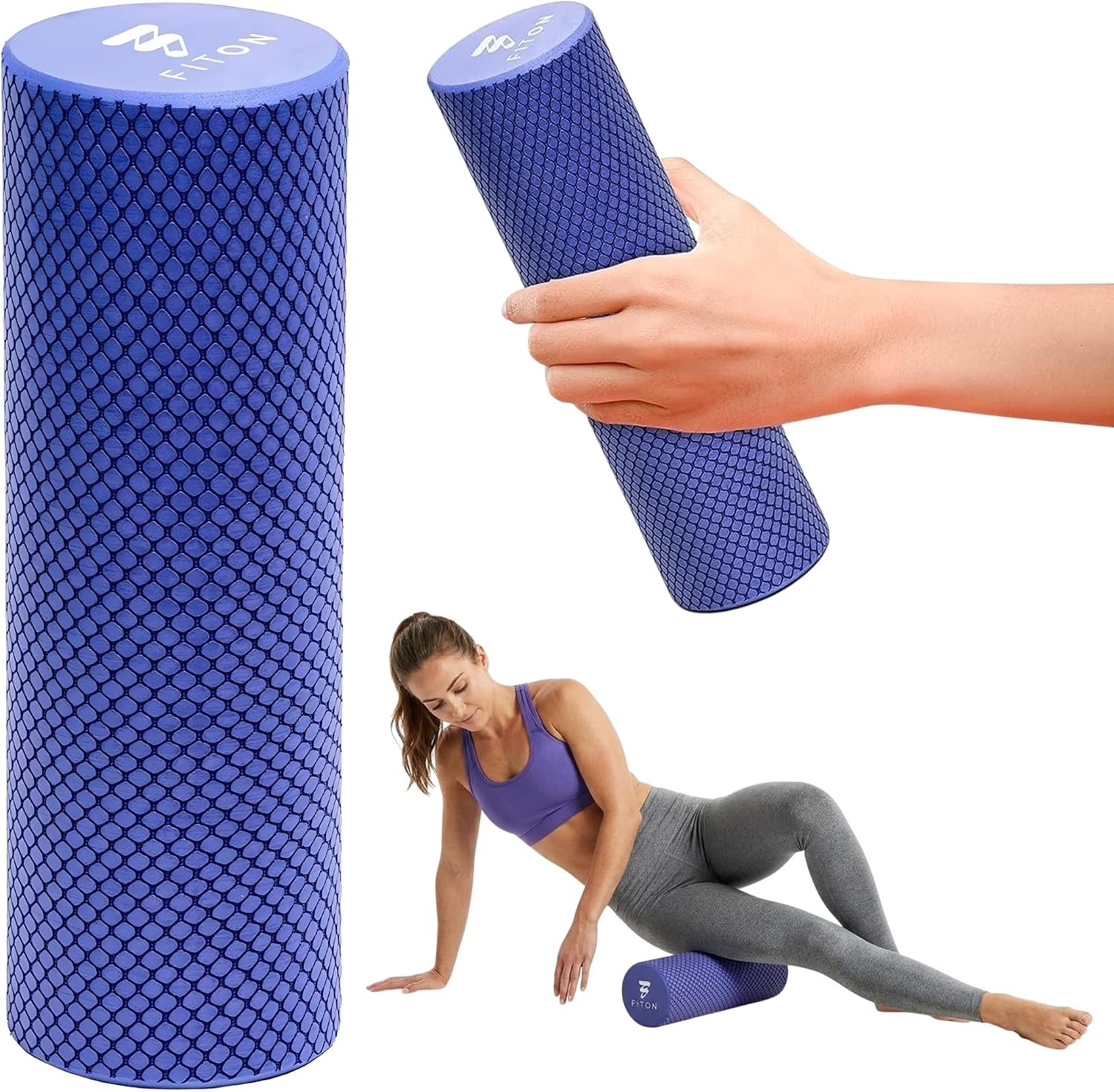 FitOn Travel Size Foam Roller for Muscle Recovery, Fitness & Home Exercise | High-Density EVA Foam With Textured Grip For Back, Neck And Leg Relief, Ideal For Workouts, Yoga, and Travel Use, Purple