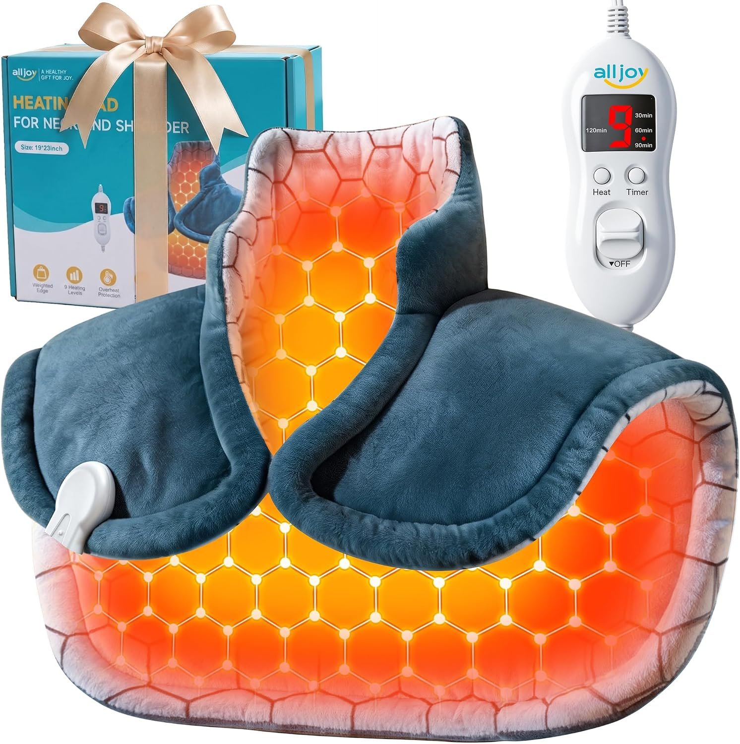 ALLJOY Graphene-Infused Heating Pad for Neck and Shoulders and Back | 1Mins Instant Heat, Weighted Neck Heating Pad for Neck Pain with 9 Heat 4 Timers, Birthday Gifts for Men Women Snug-Fit
