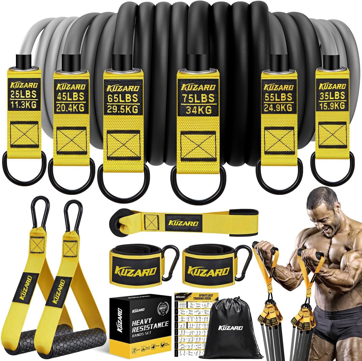 KUZARO Heavy Resistance Bands for Working Out, 300lbs/360lbs Heavy Exercise Bands with Handles, Resistance Bands for Men, Weight Bands Set for Muscle Training, Strength, Yoga, Home Workout Equipment