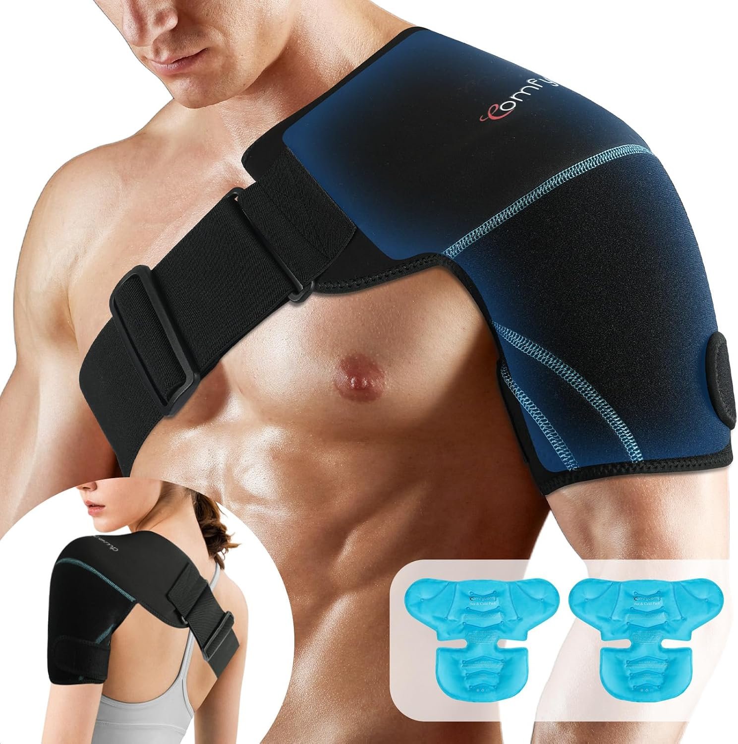 Comfytemp Shoulder Ice Pack Wrap, Shoulder Brace Rotator Cuff Cold Therapy | FSA Eligible HSA, Reusable Gel Cold Shoulder Compression Sleeve for Injuries, Shoulder & Arm Pain Relief, 2 Gel Ice Packs
