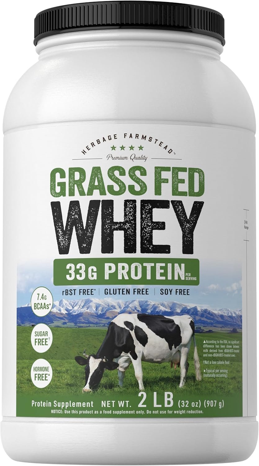Carlyle Grass Fed Whey Protein Powder | 2lb | 33g of Protein Per Serving | Unflavored | Sugar and Hormone Free | Non-GMO and Gluten Free Supplement | By Herbage Farmstead | Sugar and Hormone Free | Unflavored | Vegetarian, Non-GMO and Gluten Free Supplement | By Herbage Farmstead