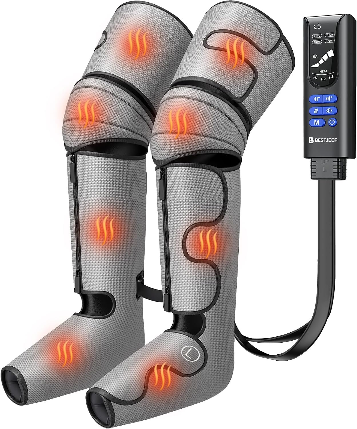 Air Compression Leg Massager with Heat : Leg Massager for Circulation and Pain Relief – Sequential Compression Boots with 9 Intensity, 4 Modes, 3 Heating, Vibration, for Men Women