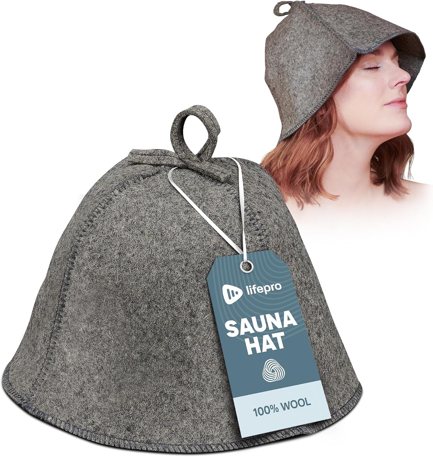 Lifepro Sauna Banya Hat Wool Cap for Women & Men Head Comfort Accessory | Natural felt accessories prevents overheating and hair damage in traditional box or portable infrared room environments.