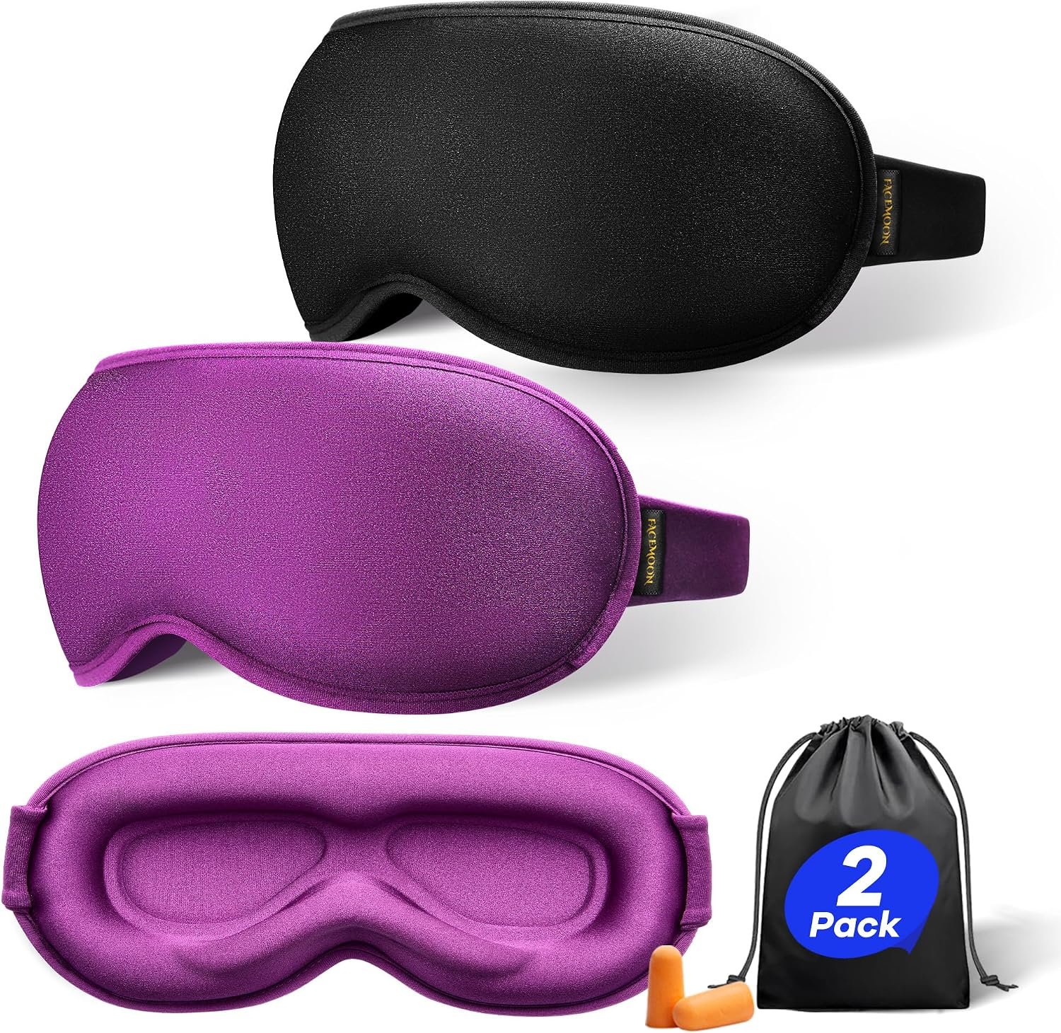 Weighted Eye Mask for Sleeping 2 Pack: Gentle Pressure Blackout Sleep Mask with 3D Contoured Cups, Zero Eye Pressure Sleep Mask for Lash Extensions, Memory Foam Travel Mask, Black Purple
