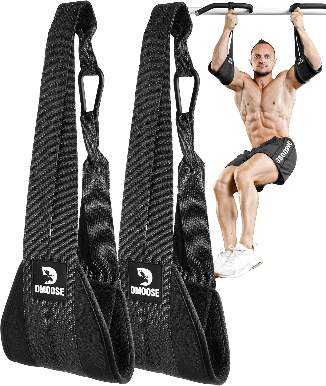 DMoose Fitness Hanging Ab Straps for Pull Up Bar & Core Strength Training – Soft Padded Exercise Straps for Ab Swing & Leg Raises, Hang Bar Strap with 2 Steel Carabiners – Abs Equipment for Home & Gym