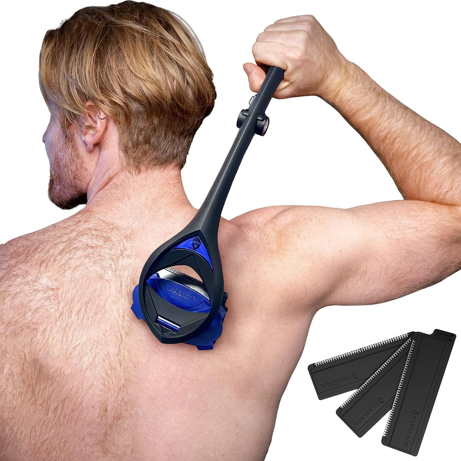BakBlade 3.0 Stealth Back Shaver for Men Long Handle Edition With Dual-Grip | 23″ Long Ergonomic Handle, Exfoliator Brush Included, 3 Rows of Blades, Wet & Dry Shaving, Includes Our Safe Dryglide Blades