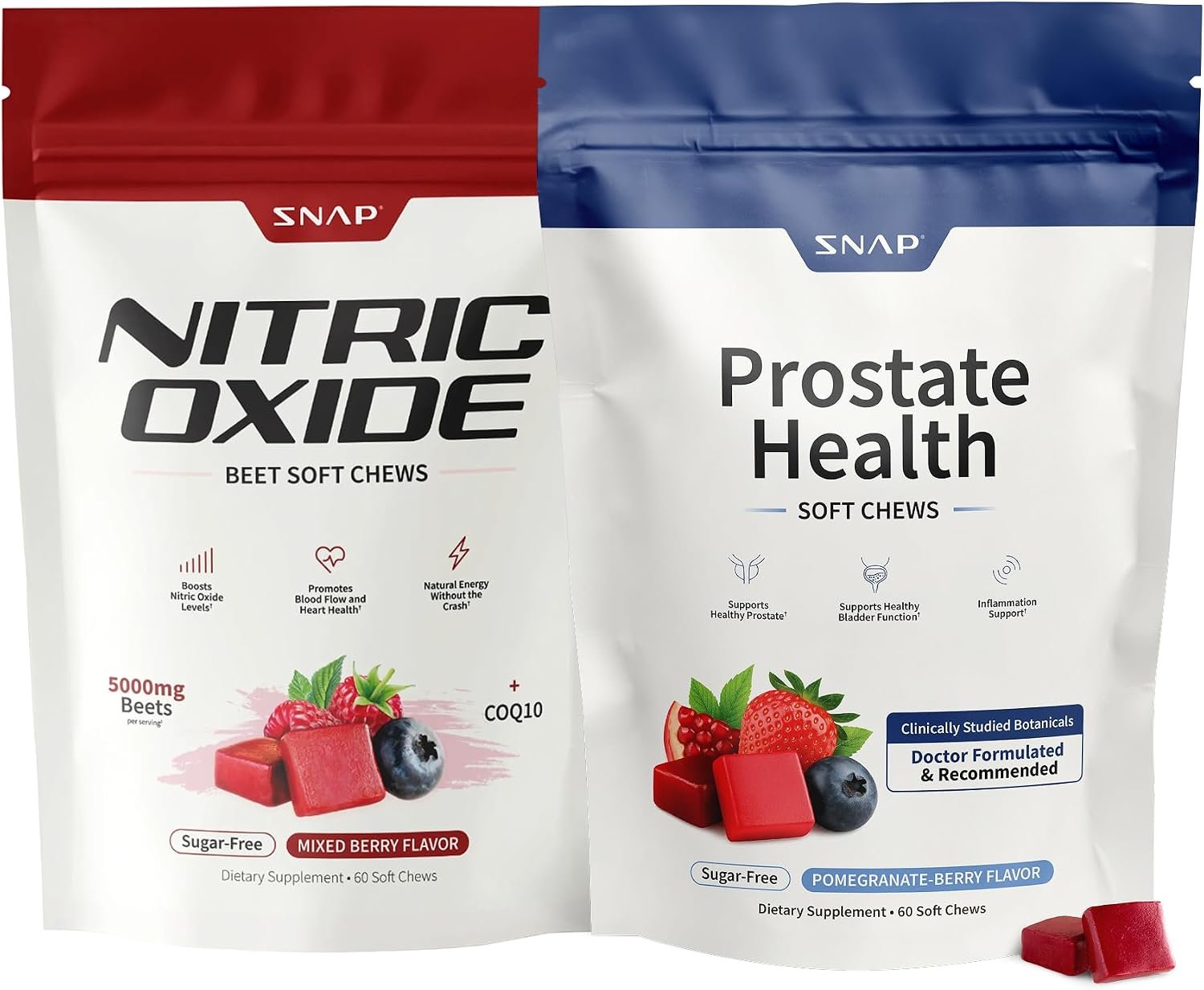 Snap Supplements Prostate Health + Nitric Oxide Bundle, 60 Soft Chews Each