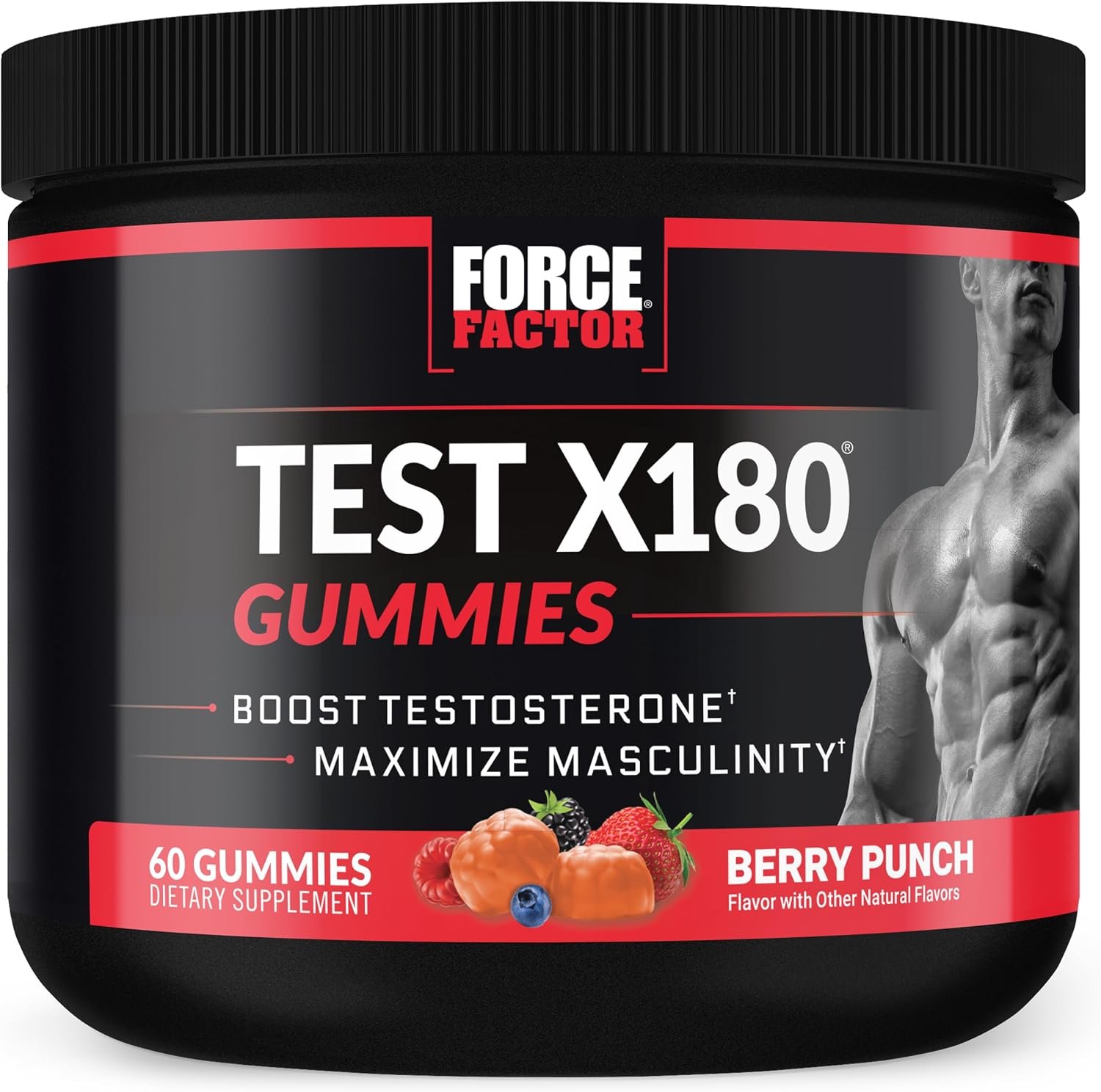 Force Factor Test X180 Gummies, Testosterone Booster Supplement for Men