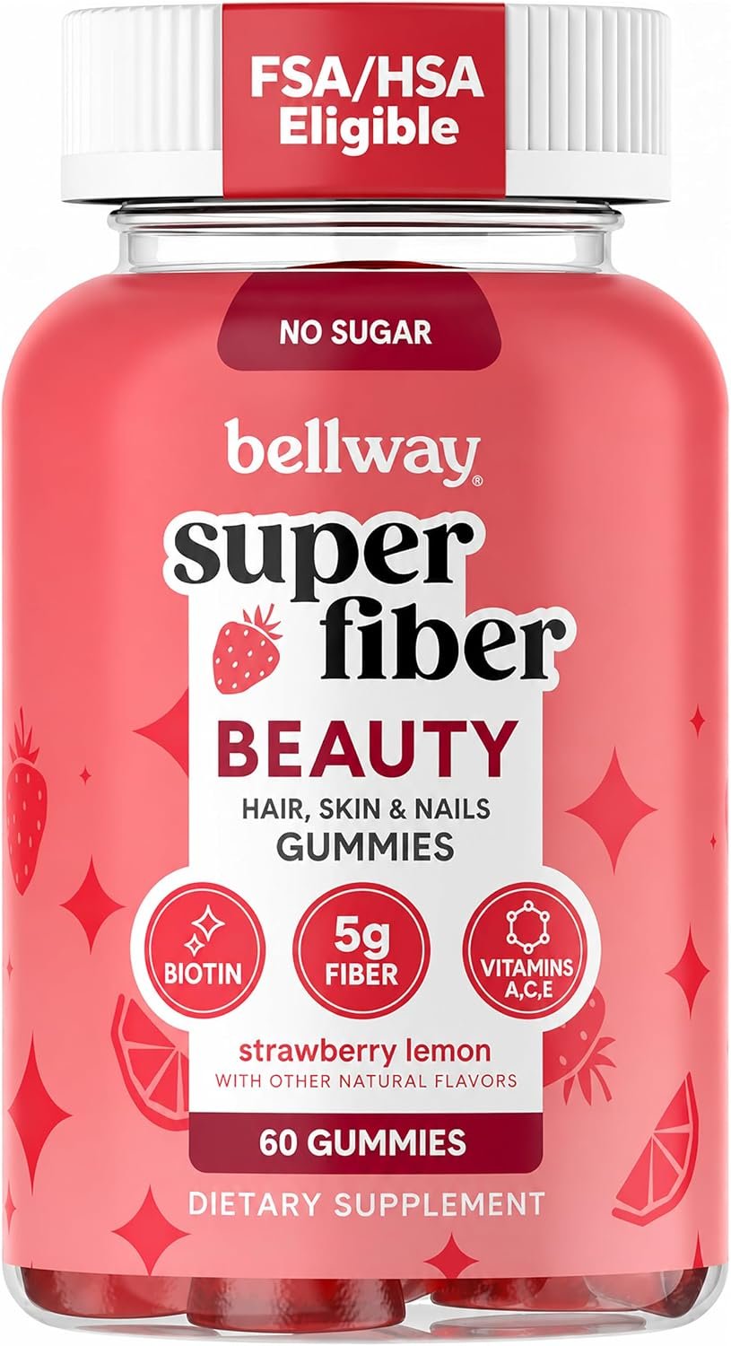Bellway Super Fiber + Beauty, Fiber Gummies with Biotin, Sugar-Free, 60 Ct